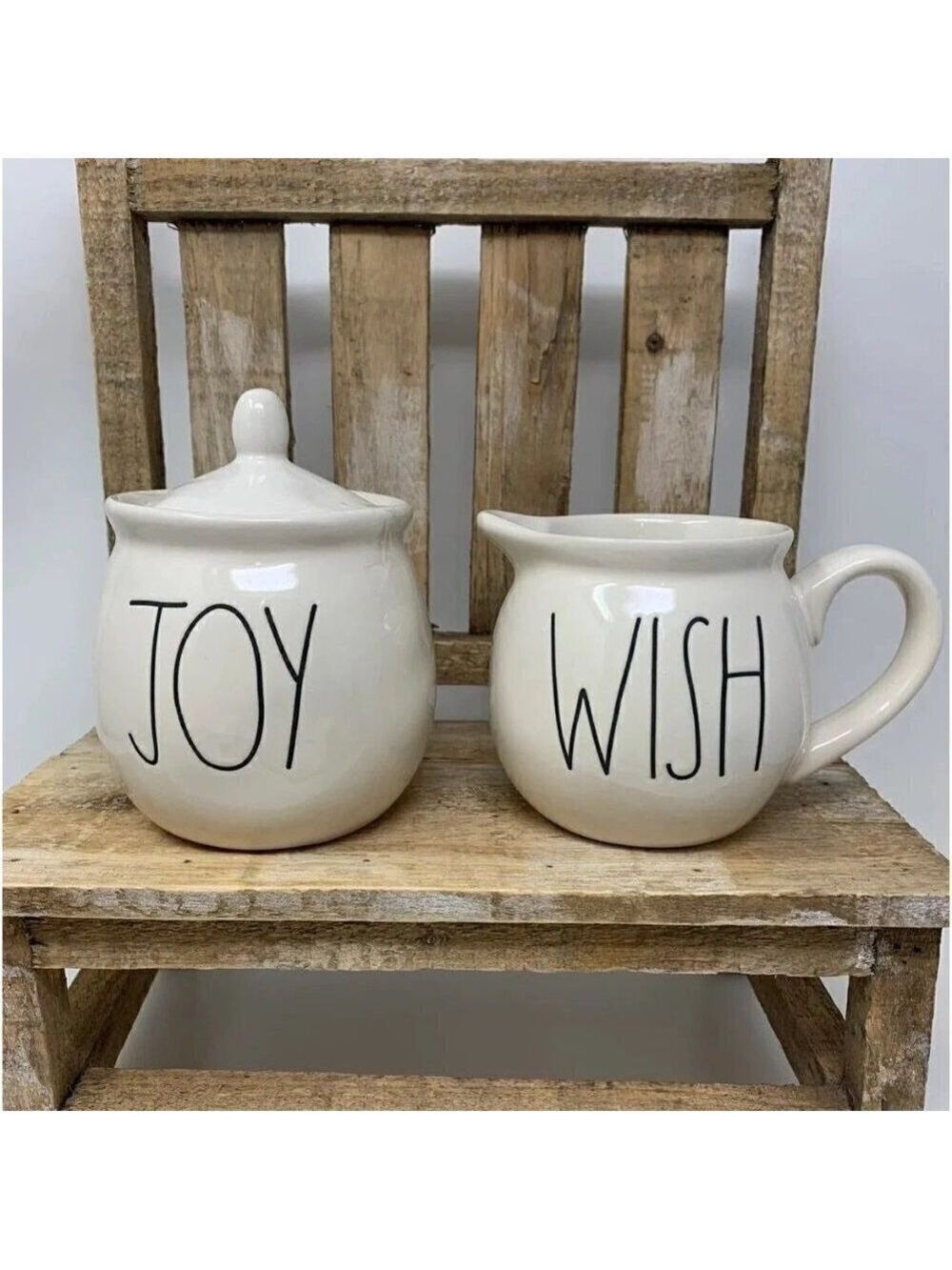 Rae Dunn JOY WISH Creamer Sugar Bowl Set Christmas Artisan Collection Magenta